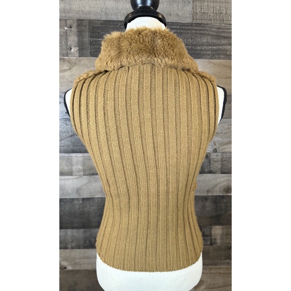New Direction Boho Brown Sweater Vest Womens Small Faux Fur Hippie Cottage Y2K - Picture 4 of 5